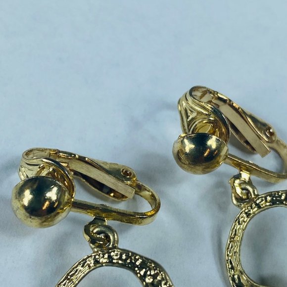 Art Deco Earrings Dangle Drop Clip-on Gold Tone Clear Rhinestones Gypsy Boho - Picture 4 of 16
